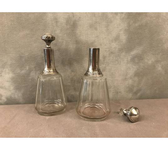 Pair of crystal bottles and massive silver of epoch 19 th