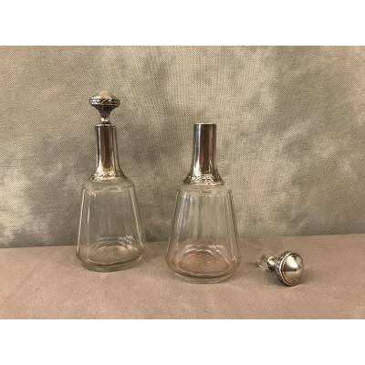 Pair of crystal bottles and massive silver of epoch 19 th