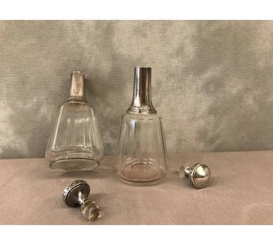 Pair of crystal bottles and massive silver of epoch 19 th