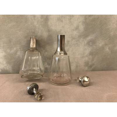 Pair of crystal bottles and massive silver of epoch 19 th