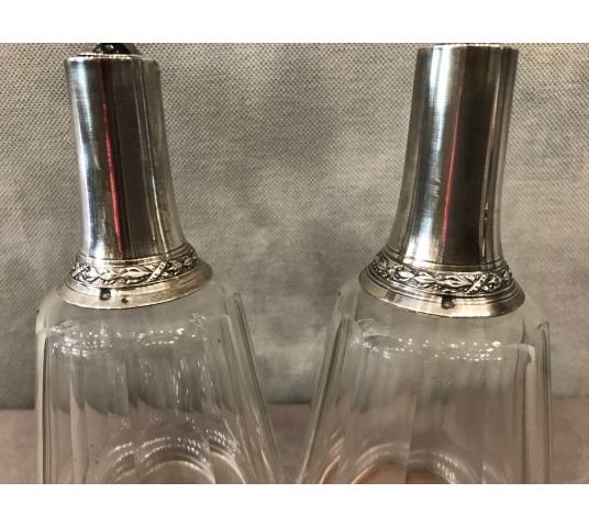 Pair of crystal bottles and massive silver of epoch 19 th