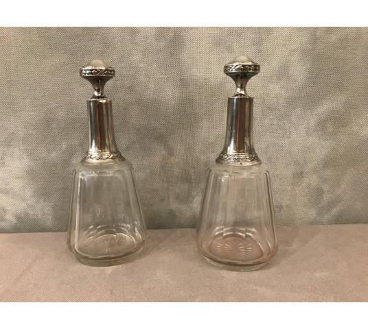 Pair of crystal bottles and massive silver of epoch 19 th