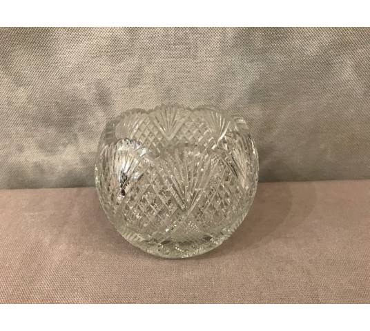 Small crystal vase carved in round shape of period end 19 th