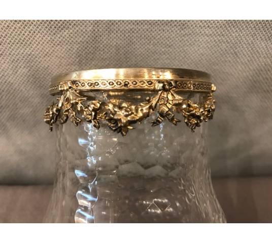 Petit vase en cristal garni d'un col en argent massif d'époque 19 ème