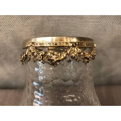 Petit vase en cristal garni d'un col en argent massif d'époque 19 ème