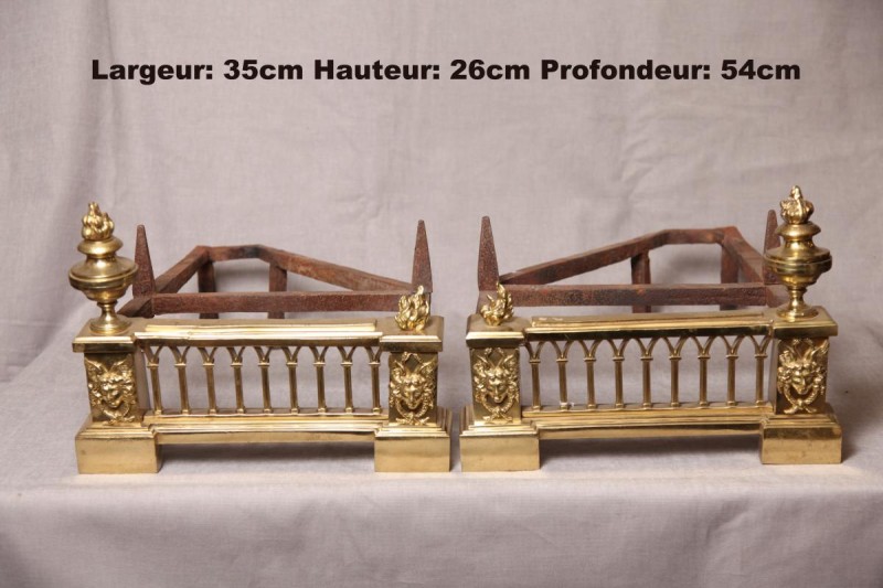 Grand chenets anciens en bronze d'époque Louis XVI 18 ème