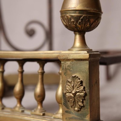 Paire de chenets anciens en bronze d'époque Louis XVI Directoire 18 ème
