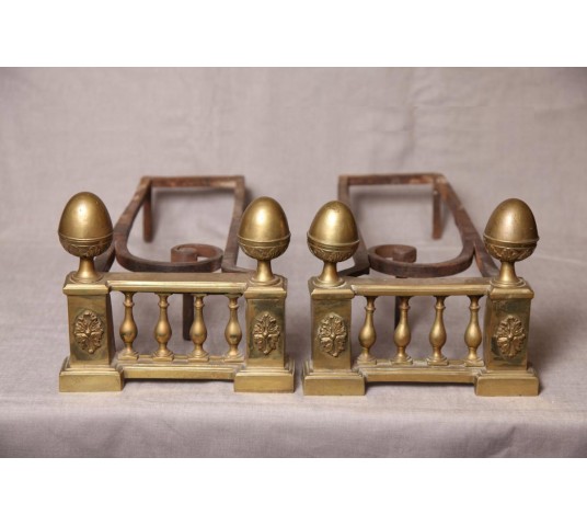 Paire de chenets anciens en bronze d'époque Louis XVI Directoire 18 ème
