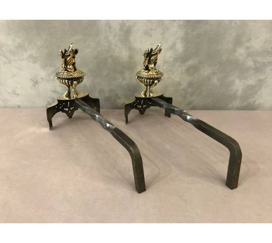 Small modern LXV/LXVI-style bronze chenets 19 th