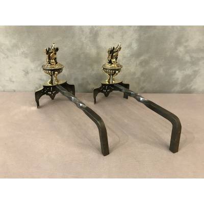 Small modern LXV/LXVI-style bronze chenets 19 th