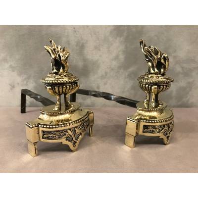 Small modern LXV/LXVI-style bronze chenets 19 th