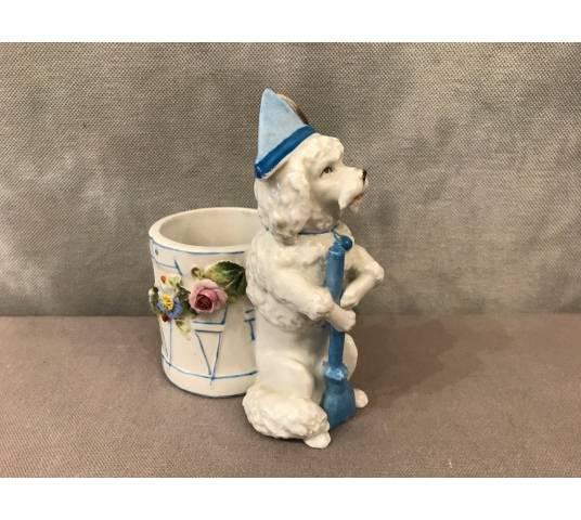 Petit chien vide poches, porte crayons en porcelaine d'époque 19 ème