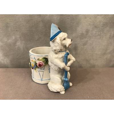 Petit chien vide poches, porte crayons en porcelaine d'époque 19 ème