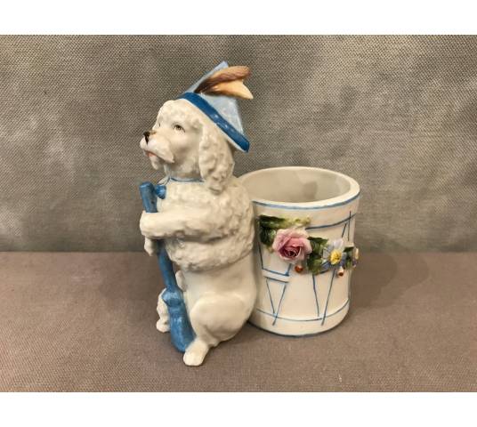 Petit chien vide poches, porte crayons en porcelaine d'époque 19 ème