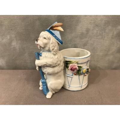 Petit chien vide poches, porte crayons en porcelaine d'époque 19 ème