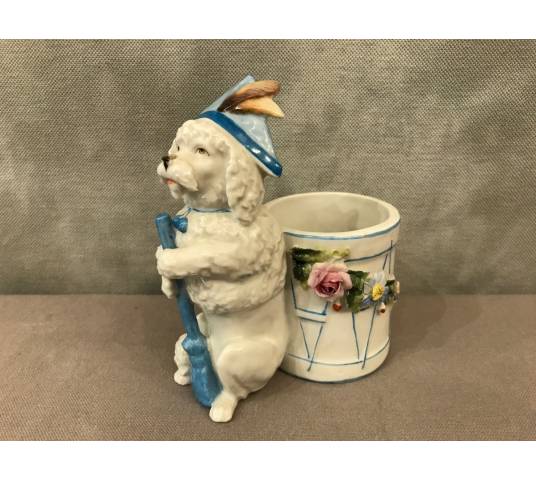 Petit chien vide poches, porte crayons en porcelaine d'époque 19 ème