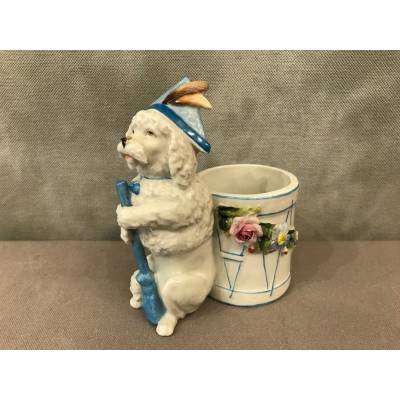 Petit chien vide poches, porte crayons en porcelaine d'époque 19 ème