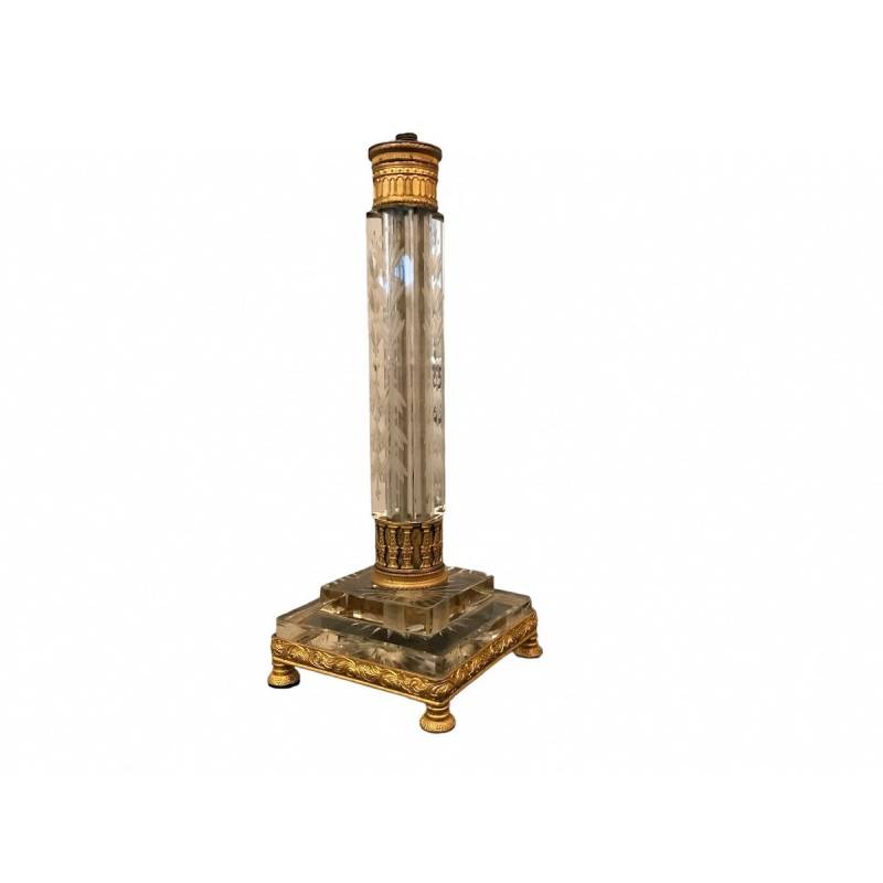 Joli pied de lampe en cristal taillé et bronze d'époque 19 ème