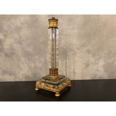 Joli pied de lampe en cristal taillé et bronze d'époque 19 ème