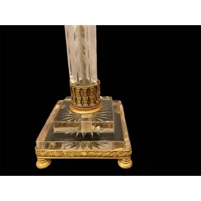 Joli pied de lampe en cristal taillé et bronze d'époque 19 ème
