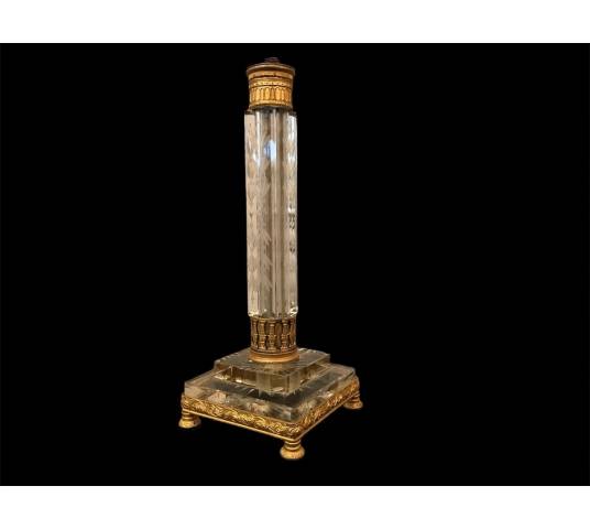 Joli pied de lampe en cristal taillé et bronze d'époque 19 ème