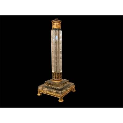 Joli pied de lampe en cristal taillé et bronze d'époque 19 ème