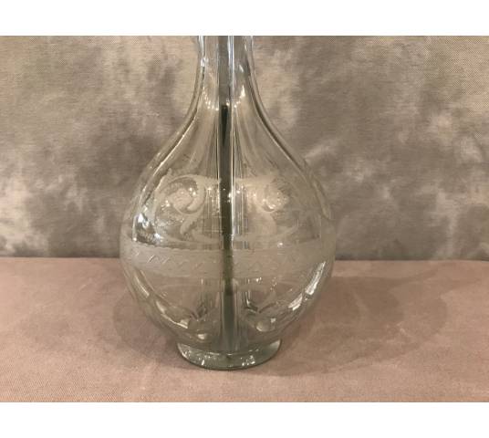 Cylinders carafe with liqueurs with 4 compartments in crystal engraved 19 th