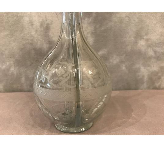 Cylinders carafe with liqueurs with 4 compartments in crystal engraved 19 th