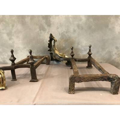 Belle paire de chenets en bronze d'époque Louis XV 18 ème