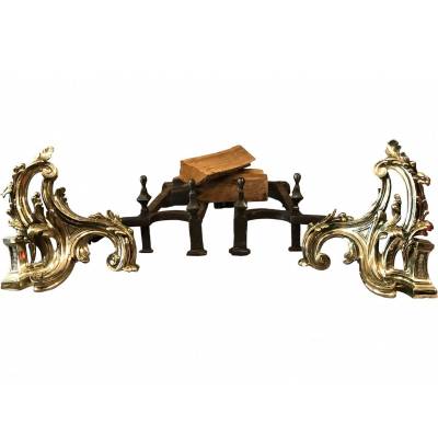 Belle paire de chenets en bronze d'époque Louis XV 18 ème