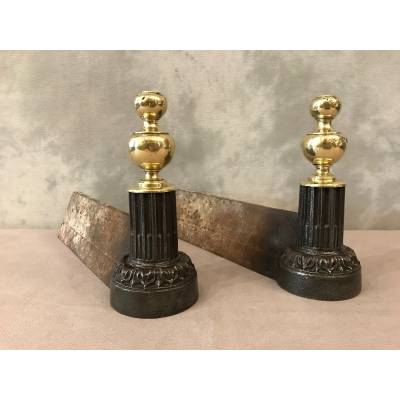 Pair of old cast iron and vintage brass 19 th