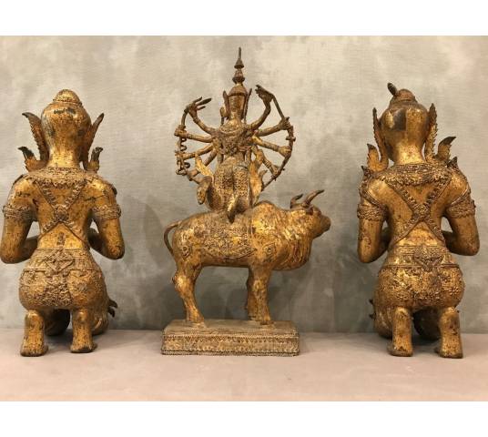 3 pieces in bronze Buddhas at the end 19 th