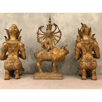 3 pieces in bronze Buddhas at the end 19 th