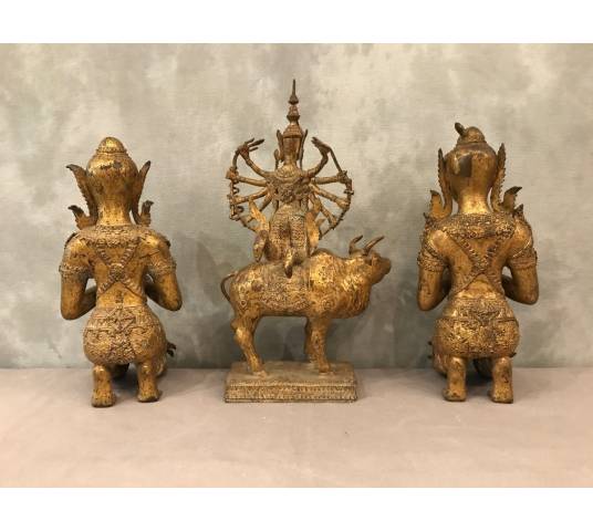 3 pieces in bronze Buddhas at the end 19 th