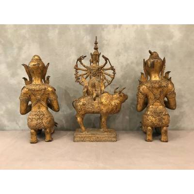 3 pieces in bronze Buddhas at the end 19 th