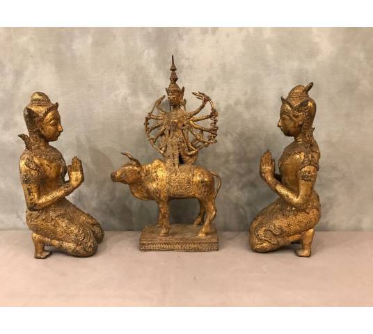 3 pieces in bronze Buddhas at the end 19 th