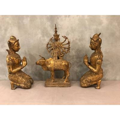 3 pieces in bronze Buddhas at the end 19 th