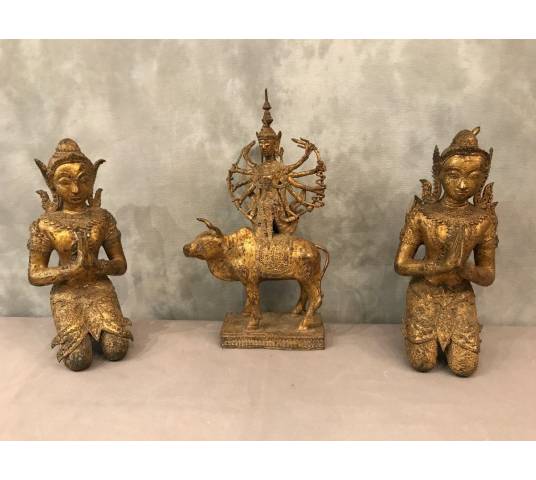 3 pieces in bronze Buddhas at the end 19 th