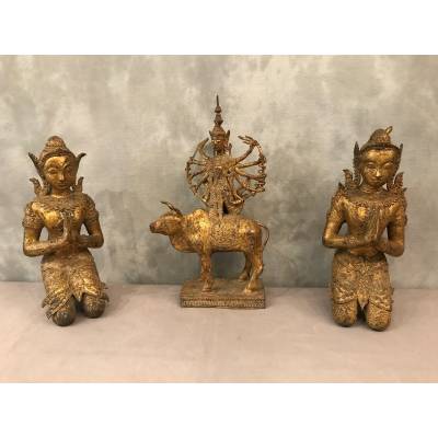 3 pieces in bronze Buddhas at the end 19 th