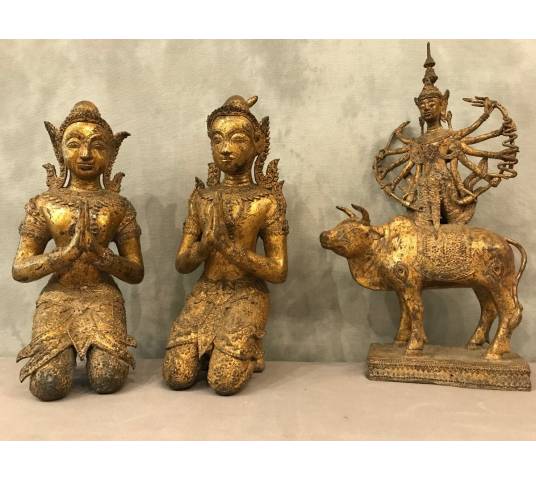 3 pieces in bronze Buddhas at the end 19 th