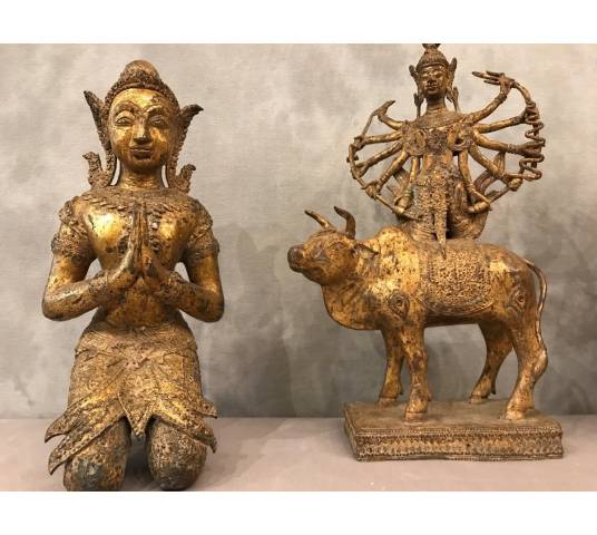 3 pieces in bronze Buddhas at the end 19 th