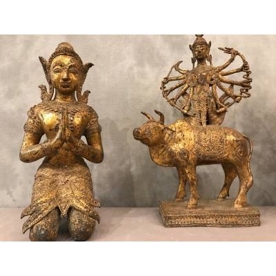 3 pieces in bronze Buddhas at the end 19 th