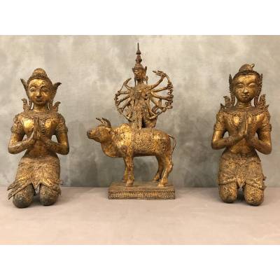 3 pieces in bronze Buddhas at the end 19 th