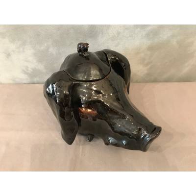 Ravishing black ceramic pig of period end 19 th