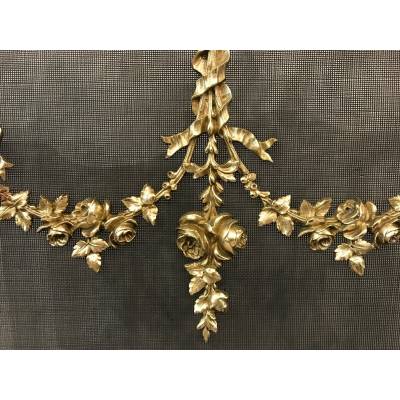Beautiful fireplace screen in completely polished bronze and period varnish 19 th