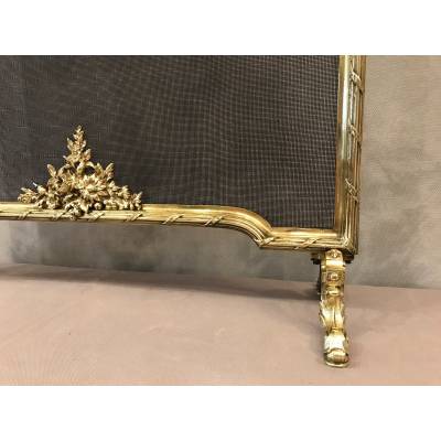 Beautiful fireplace screen in completely polished bronze and period varnish 19 th