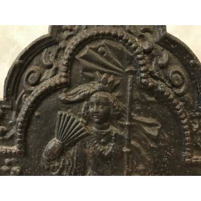 Ancient house plate in cast iron blackened period 18 th
