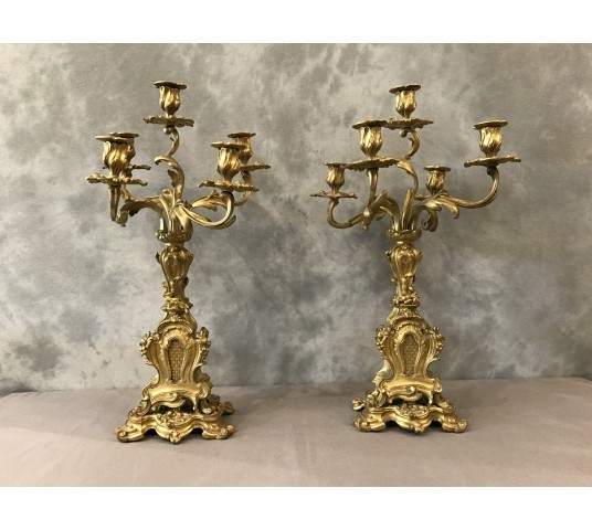 Pair of vintage gilded bronze candelabors 19 th