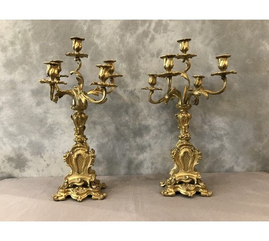 paire de candélabres en bronze doré d'époque 19ème siècle.