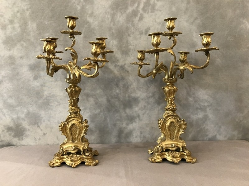 Pair of vintage gilded bronze candelabors 19 th